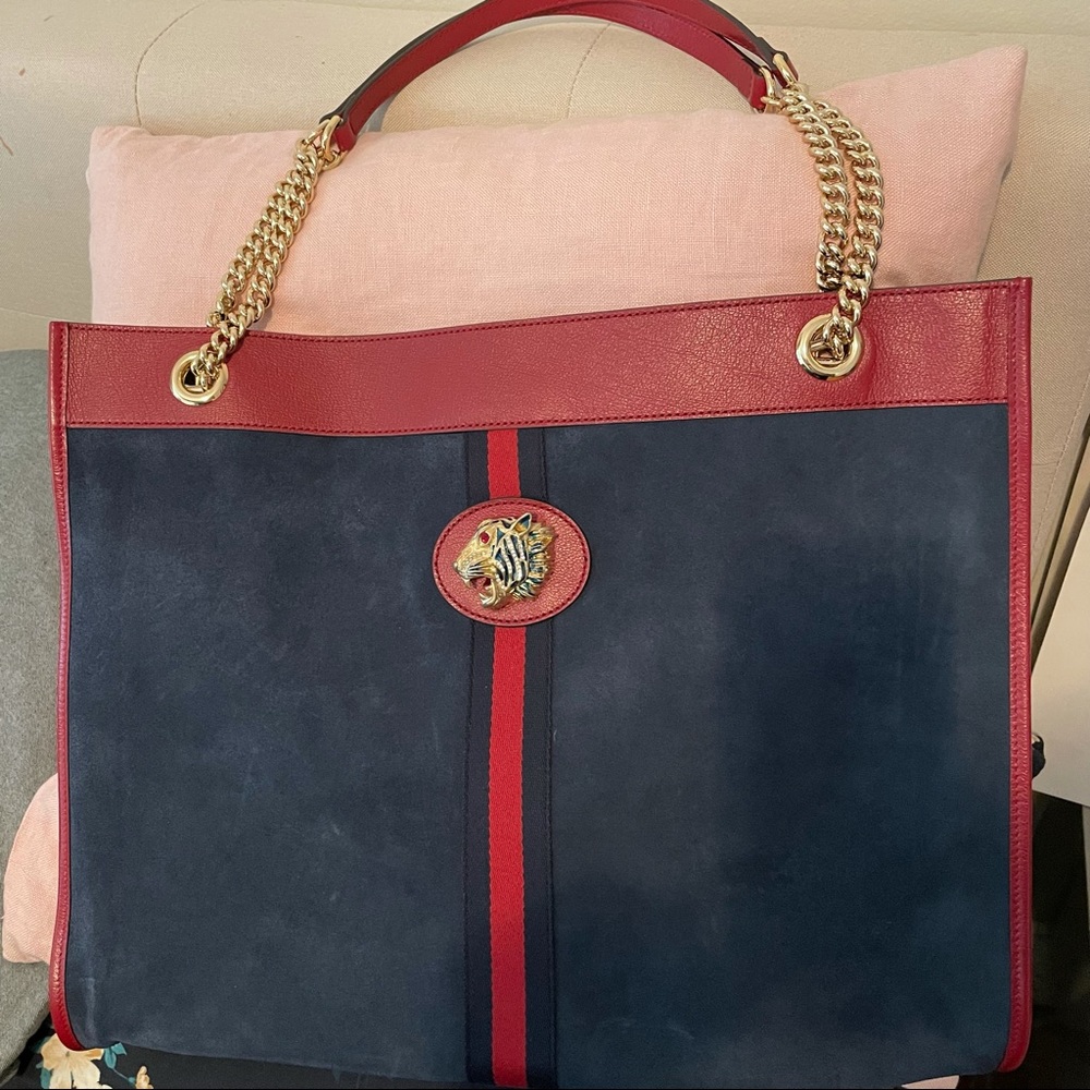 Gucci Rajah Large Blue Suede Tote RARE!!!